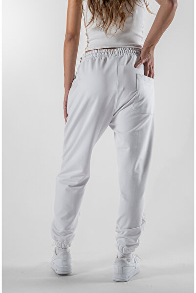 Superbluemexico Women's White Jogger Pants with Elasticated Cuffs