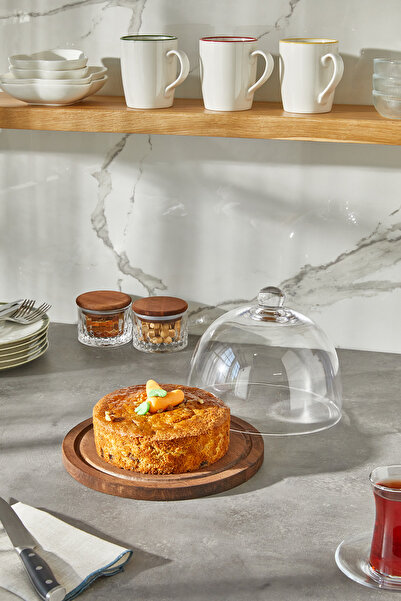 hapeed Aris Model Orta Boy Ahşap Stantlı Cam Kek Fanusu ve Sunumluk