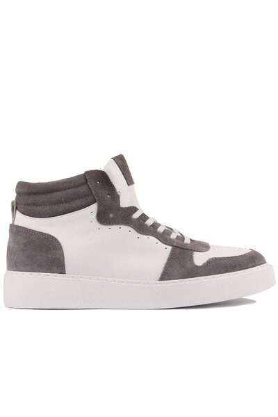 SailLakers - White Leather, Gray Suede Lace-Up Casual Shoes 102-8015-He1065