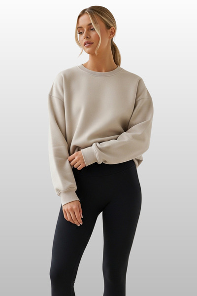 MODAGEN Unisex 3'lü Kırmızı Siyah Bej Bisiklet Yaka Oversize Sweatshirt