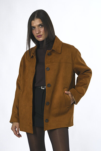 ABBRA Kadın Vegan Süet Uzun Ceket