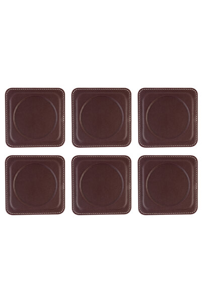 2K Coasters, Set of 6, Desktop Round Cup Coaster, Vegan Faux Leather, 11X11 Cm., Burgundy