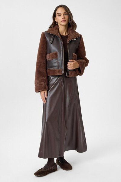 TIFFANY&TOMATO Çift Cepli Deri Peluş Mont