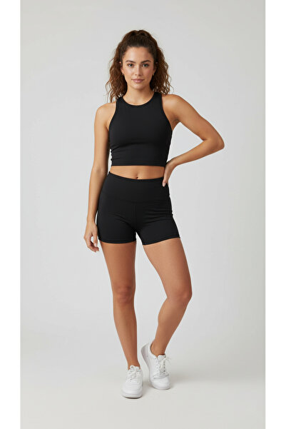 TWINTICKS طقم شورت رياضي وبلوزة نسائية بخصر عالٍ مريح ومرن من الليكرا للياقة ...