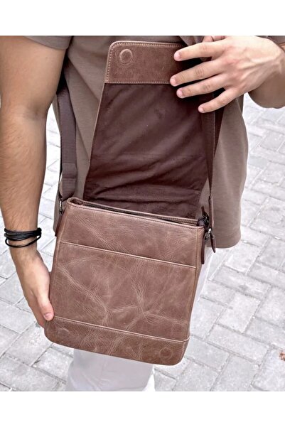 Fil Deri Genuine Leather Men's Bag with Strap and Zipper 2111