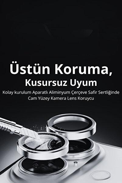 Evax [Kolay Lens] iPhone 17 Uyumlu Kolay Kurulum Aparatlı Alüminyum Çerçeveli 9H Cam Kamera Lens Koruyucu