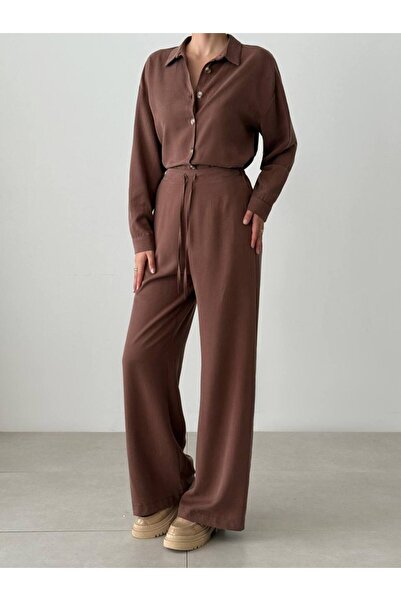 MİSSCİXFASHİON Γυναικείο πουκάμισο oversized & παντελόνι palazzo φαρδύ σετ δύ...