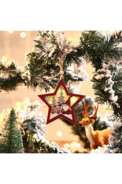 Flippy Flippy Christmas Tree Ornament with LED Lights, Wooden, Elf Figurine, Star Pattern, Multicolor