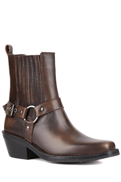 stato - Kahverengi Hakiki Deri Fermuarsız Kadın Bot 25-6310