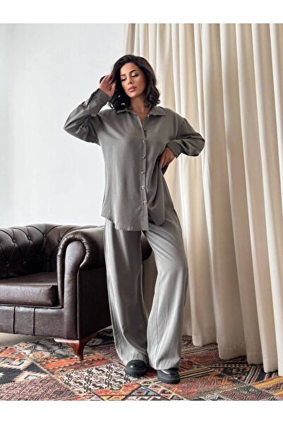 MİSSCİXFASHİON طقم نسائي مكون من قميص كبير الحجم وبنطلون بالازو فضفاض