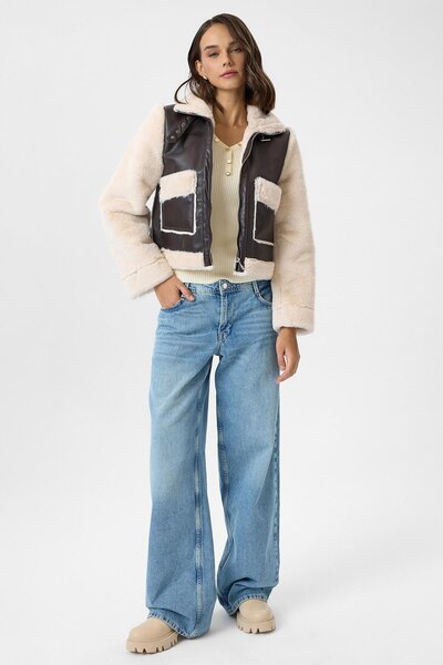 TIFFANY&TOMATO Çift Cepli Deri Peluş Mont