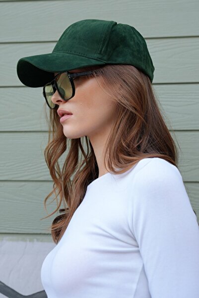 VAGGON Women's Petrol Green Velvet Textured Curved Visor Adjustable Hat Vs01228