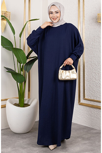 sefamerve Yarasa Kol Bürümcük Elbise 2000-08 Lacivert