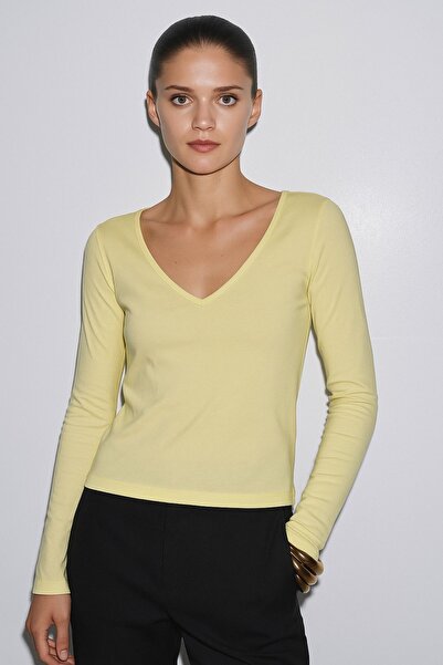 HAKKE Long Sleeve V-Neck Bluz