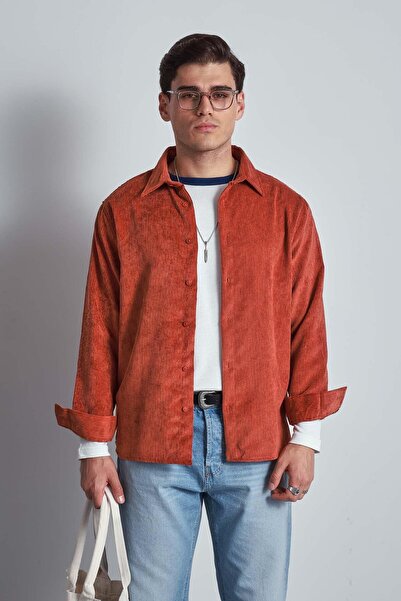 ablukaonline Ανδρικό πουκάμισο με μακρυμάνικο βελούδινο υφή Oversize