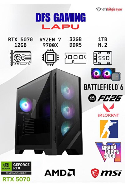MSI DFS GAMING LAPU RYZEN 7 9700X-B650M-RTX 5070 12GB-32GB DDR5 RAM-1TB M.2 S...