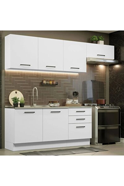 Tdesigno Arp Hazır Mutfak Dolabı-Çok Amaçlı Dolap 240 cm Beyaz Ve Beyaz Lamin...