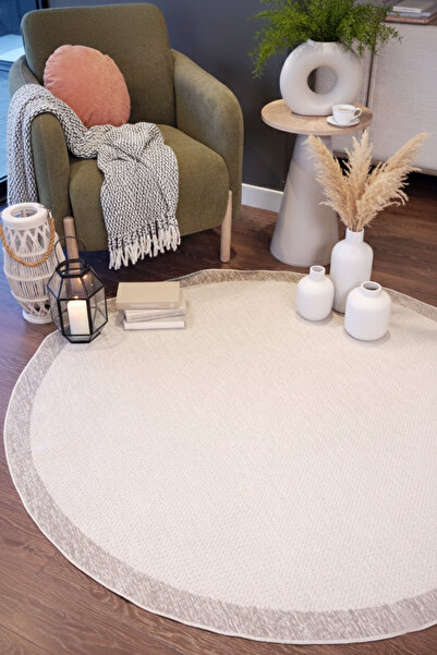 Pollini Halı Kolay Temizlenen Yıkanabilir Yuvarlak Bordürlü Sisal Halı SL-14
