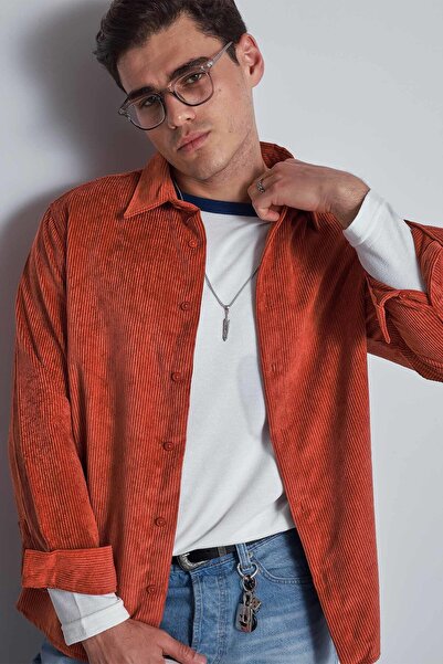 ablukaonline Ανδρικό πουκάμισο με μακρυμάνικο βελούδινο υφή Oversize