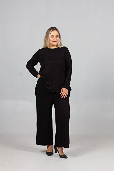 Truva XXL Casual Chic: Black Backless Long Cotton Suit - Lycra 2 Thread Fabric Quality