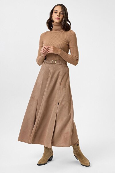 TIFFANY&TOMATO Yırtmaçlıı Uzun Süet Etek