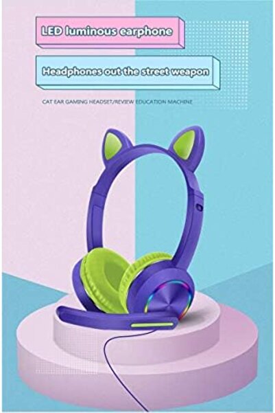 Generic BLUE AKZ-020 Cat Ear Headphones with LED Light and Microphone