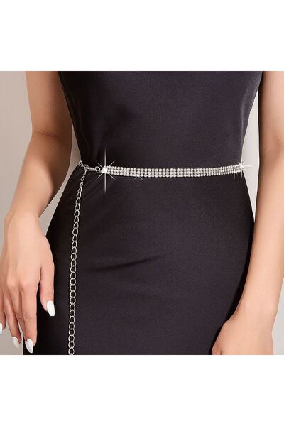 OEM Curea cu Lant de Culoare Argintie & Strass pentru Femei 114x1cm