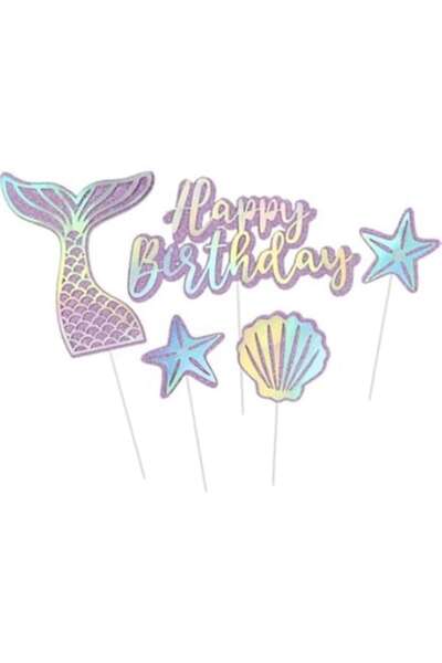 OEM Set 5 Toppers Cake Mermaid Theme, Holographic, Purple, 6x14cm