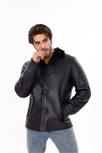 Metins Leather Erkek Kışlık Kürk Rahat Kalıp Hakiki Deri Mont 8426Silky