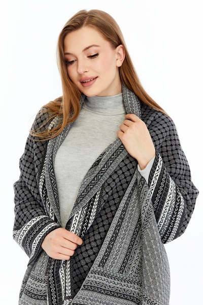 panşalço Kilim Model Anthracite, Oversize Shoulder Shawl, Knitwear Shoulder Shawl, Shawl, Women, Young, Mother Shawl, 75X180 cm