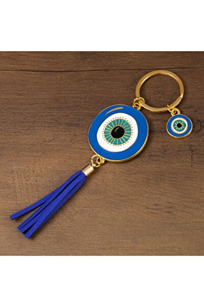 OEM Breloc Metalic cu Ochi Pazitor & Ciucure Albastru 15cm