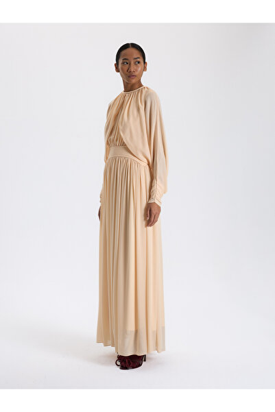 BAQA Light Brown Draped Long Dress