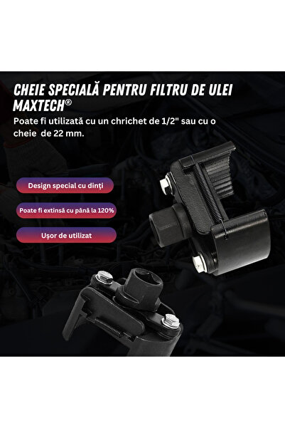 MaxTech Cheie reglabila din Otel turnat pentru filtru de ulei 60-80mm, cu design zimtat si prindere ferma