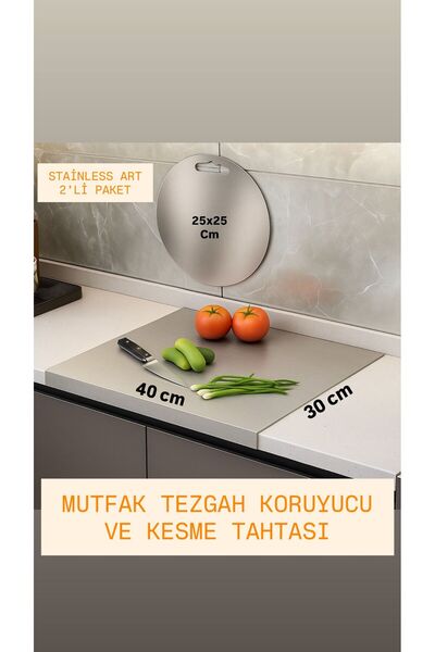 Stainless Art Stainless Steel Set of 2 Counter Protector 30X40Cm and Cutting ...