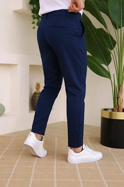 VELİZADE Erkek Lacivert Slim Fit Kumaş Bilek Boy İtalyan Kesim Pantolon – Rahat Esnek Günlük Ofis Şık Giyim
