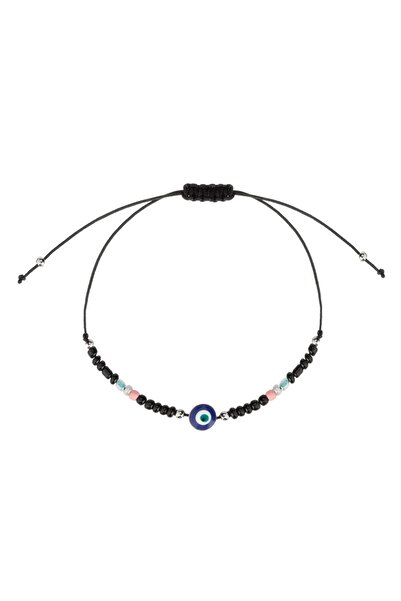 OEM Bratara cu Siret negru Ochi Bleu & Margele Colorate