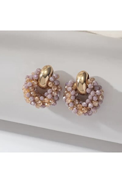 Accessories Hei El Yapımı Bohem Boncuklu Altın Tonlu Parlak Şık Günlük Kullanım Kadın Küpe