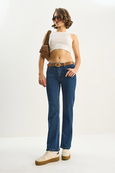 Bianco Lucci Women's Belt Detailed Half Spanish Leg Lycra Denim Trousers 5296 60283612