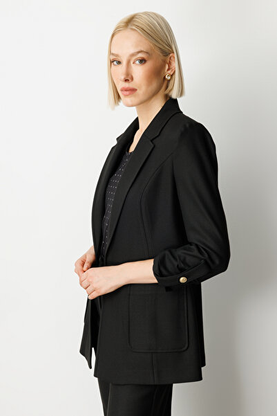 Ekol Bag with Handle Epaulettes and Pocket Jacket Black 5057-26K