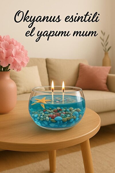 aralmini Dekoratif Fanus Okyanus Kokulu Mum- El Yapımı Deniz Temalı Hediyelik