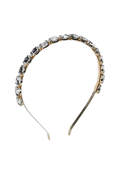 OEM Thin Metal Hair Crown with Oval Transparent Golden Stones for Women