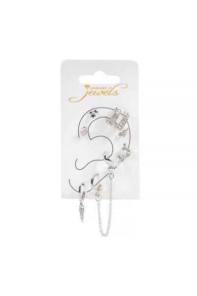 OEM Cercei de Culoare Argintie Simpli cu Strass & Earcuf pentru Femei - 8 buc