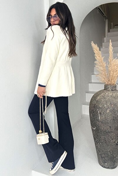 Sohotique By P Steel Knitted Striped Trousers Navy Blue