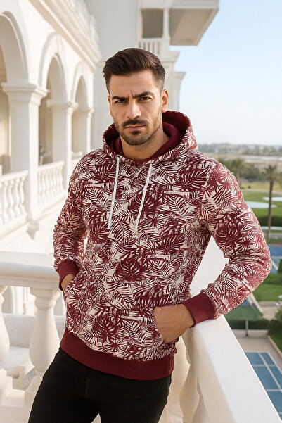 Rich Erkek Desenli Cep Detaylı Basic Kapüşonlu Oversize Sweatshirt