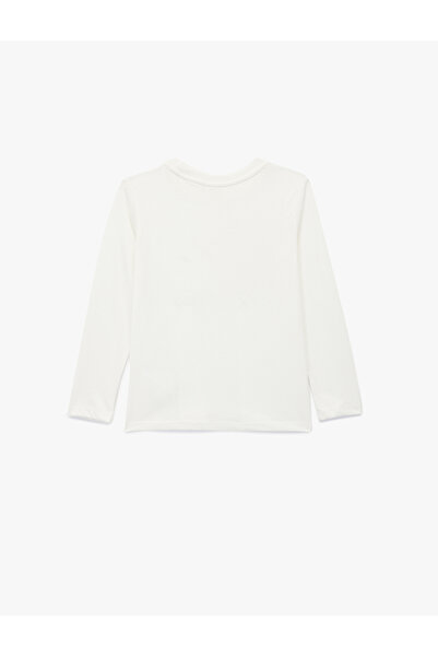 Koton Long Sleeve Crew Neck Cotton Sequin Ataturk Printed T-Shirt