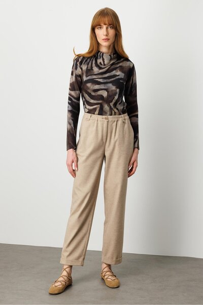 Moda İlgi Modailgi Beli Lastikli Duble Paça Yüksek Bel Havuç Paça Pantolon - ...