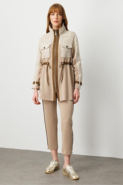 Moda İlgi فستان مودالجي بتصميم مستقيم مع تفاصيل غارني وأكتاف مكشوفة وحزام خصر ورباط طويل - 40051 لون المنك