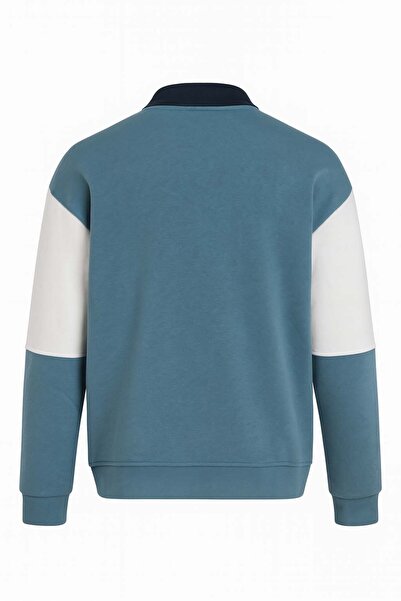 trender Half Zipper Segmented 3 Thread Raised Blue Men's Sweatshirt 5719