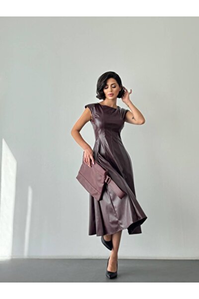 Nesil Deri Midi Boy Kolsuz Özel Gün Günlük Kadın Elbise