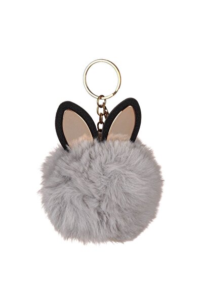 OEM Gray Pompom Keychain Cat Ears 10cm